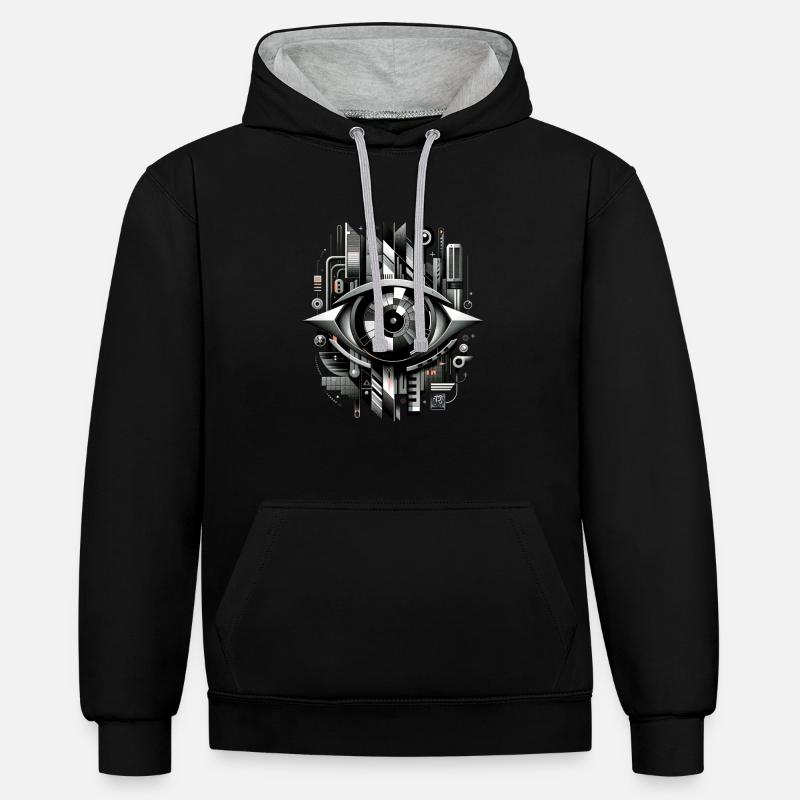 Panoptique de vigilance - Sweat à capuche contrasté - noir/gris chiné