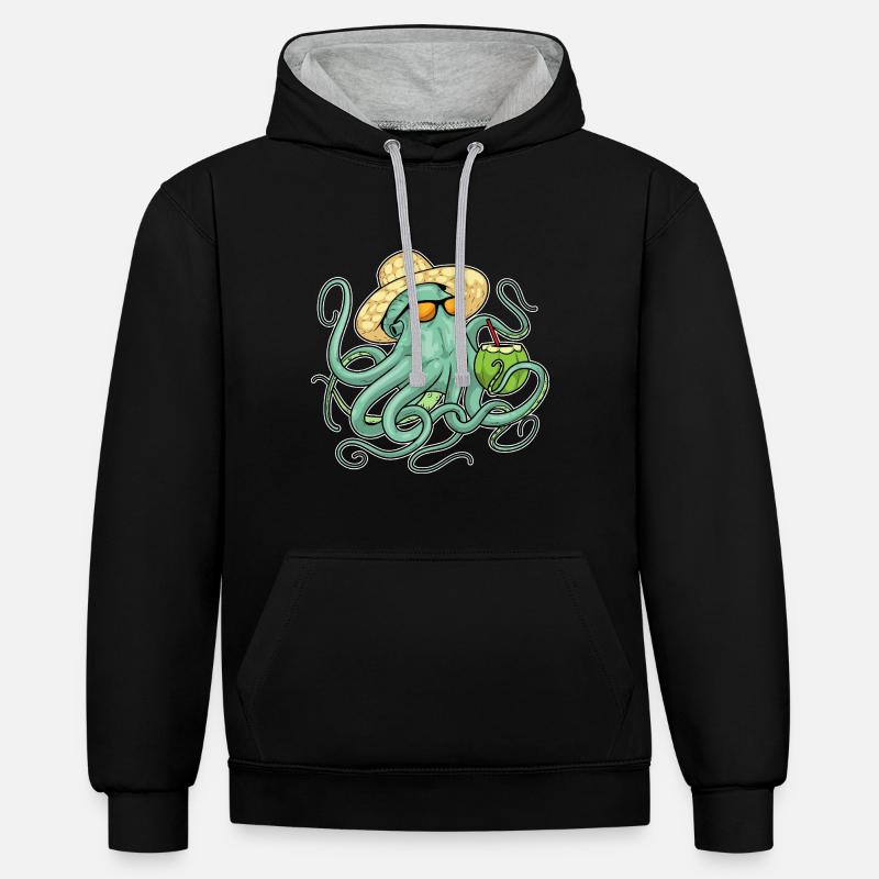Octopus Beach Coconut Été - Sweat à capuche contrasté - noir/gris chiné