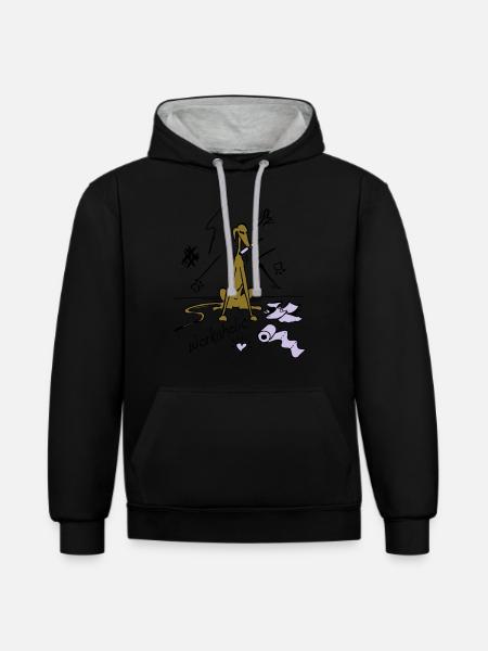 workaholic - Kontrast-Hoodie - Schwarz/Grau meliert