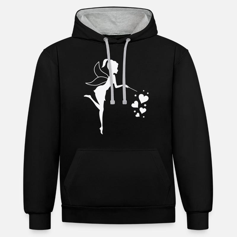 Coeurs d’elfes féeriques - Sweat à capuche contrasté - noir/gris chiné