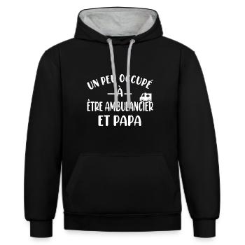 Un peu occupé à être ambulancier et papa t-shirt - Sweat à capuche contrasté - noir/gris chiné - Devant - Anna (173cm) & Nico (186cm)