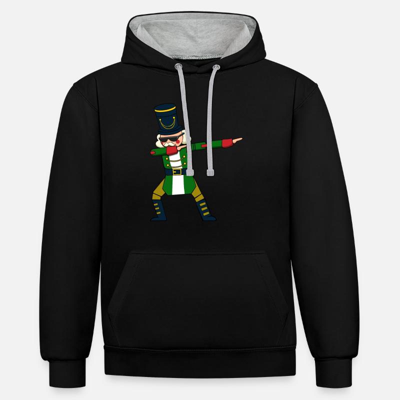 Dabbing Nussknacker Figur Weihnachtspullover - Kontrast-Hoodie - Schwarz/Grau meliert
