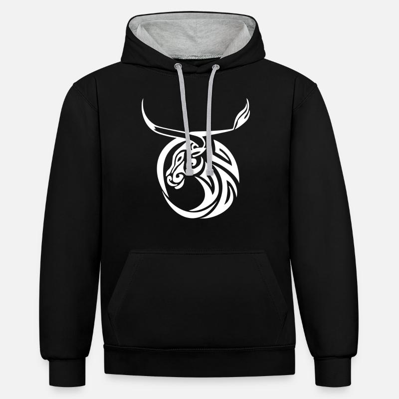 Taureau de tatouage de taureau - Sweat à capuche contrasté - noir/gris chiné
