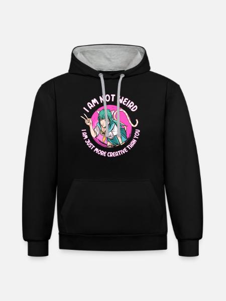 Anime Mädchen Geschenk - Kontrast-Hoodie - Schwarz/Grau meliert