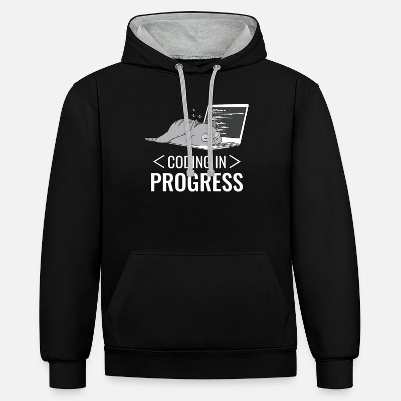 Programmieren Computer Nerd Katze - Kontrast-Hoodie - Schwarz/Grau meliert