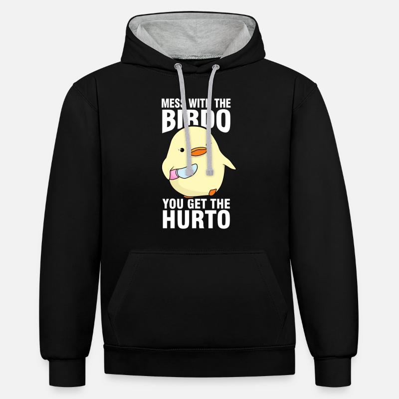 Mèmes d’oiseaux - Sweat à capuche contrasté - noir/gris chiné