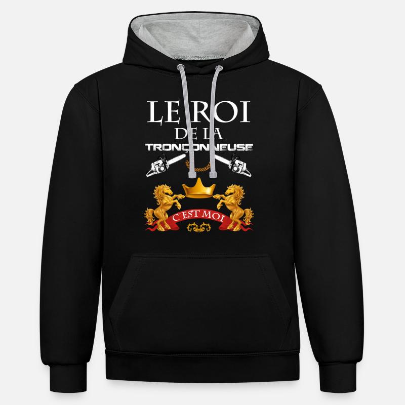 Tronçonnuse bois humour bûcheron - Sweat à capuche contrasté - noir/gris chiné