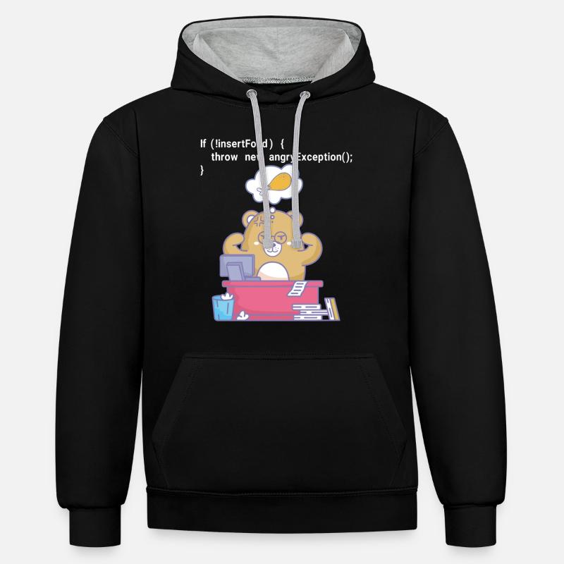 Hungrig programmieren - Kontrast-Hoodie - Schwarz/Grau meliert