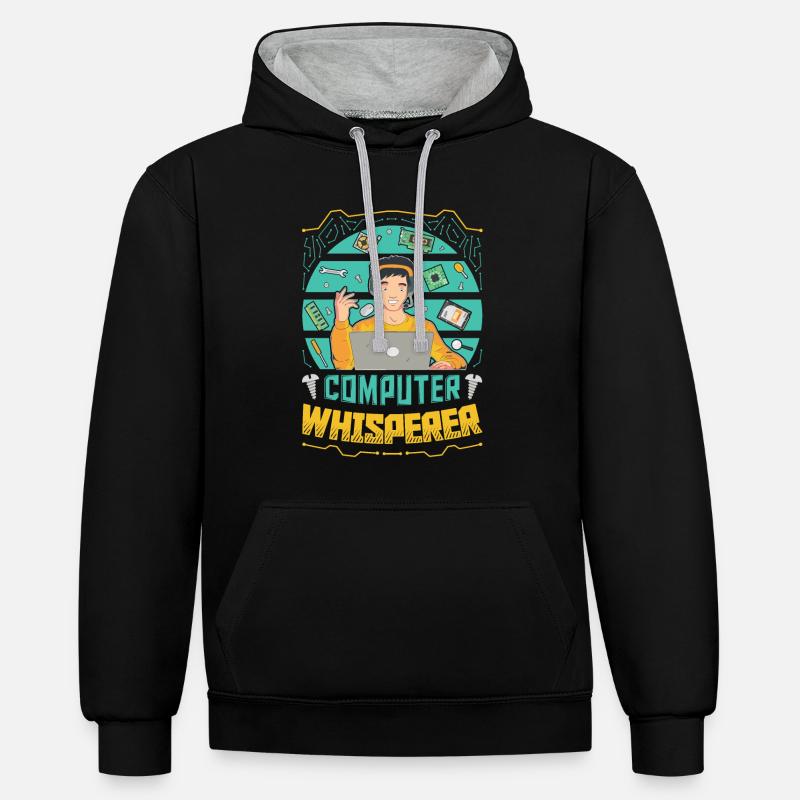 Computerflüsterer IT-Unterstützung - Kontrast-Hoodie - Schwarz/Grau meliert
