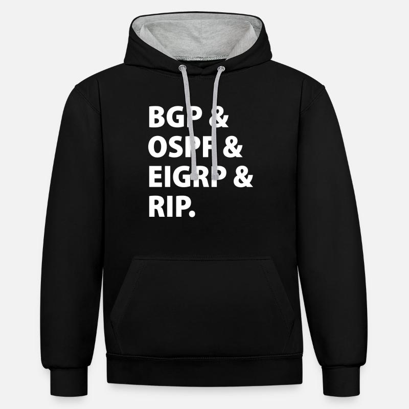BGP & OSPF & EIGRP & RIP. - Contrast hoodie - black/heather grey