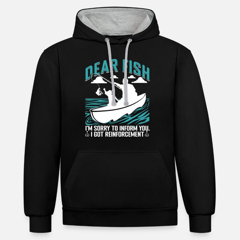 Pêche - Sweat à capuche contrasté - noir/gris chiné