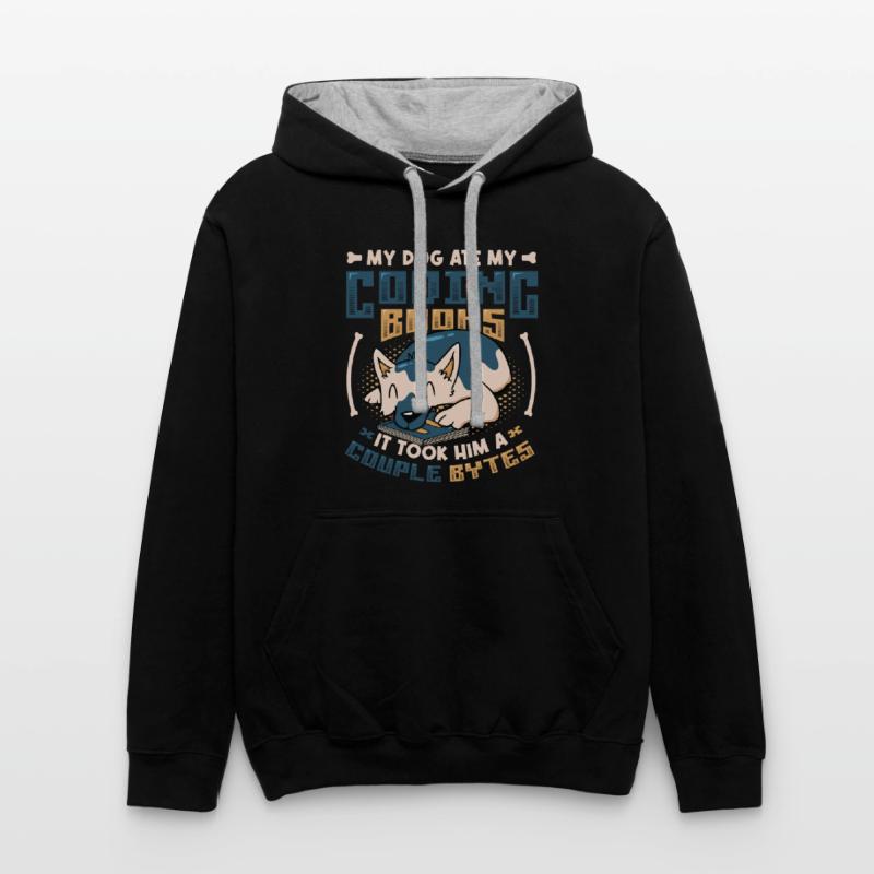 Hund Bytes Code Computer Scherz Programmierung Kontrast-Hoodie