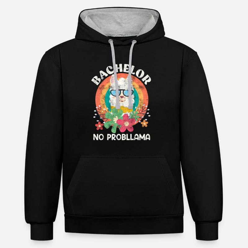 Baccalauréat NO Probllama - Sweat à capuche contrasté - noir/gris chiné