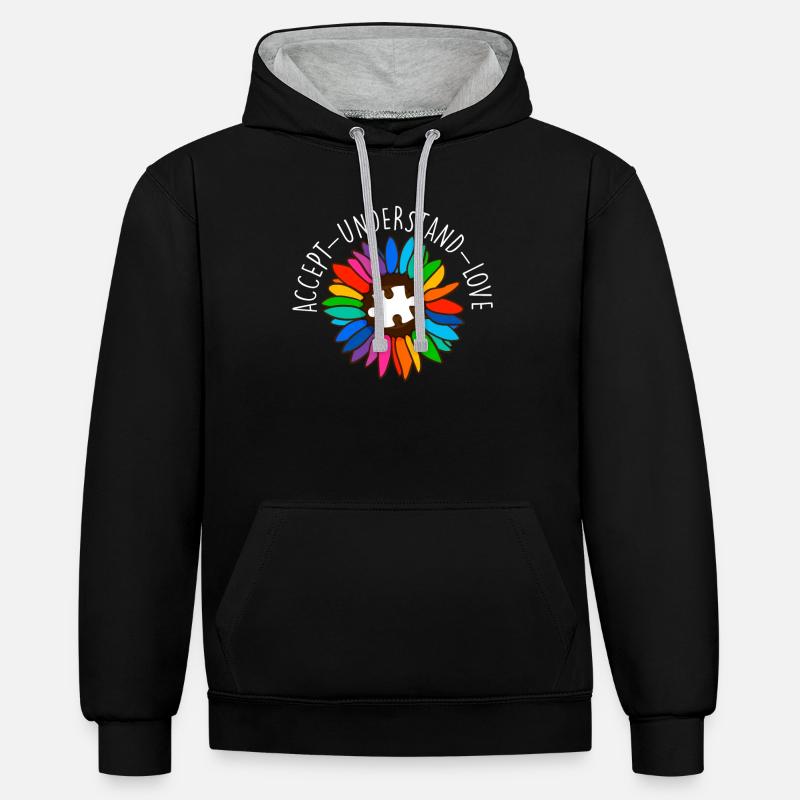 Autisme Diversité Conscience autistique - Sweat à capuche contrasté - noir/gris chiné