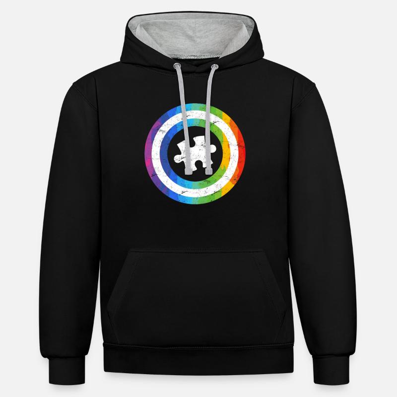 Autisme Diversité Conscience autistique - Sweat à capuche contrasté - noir/gris chiné