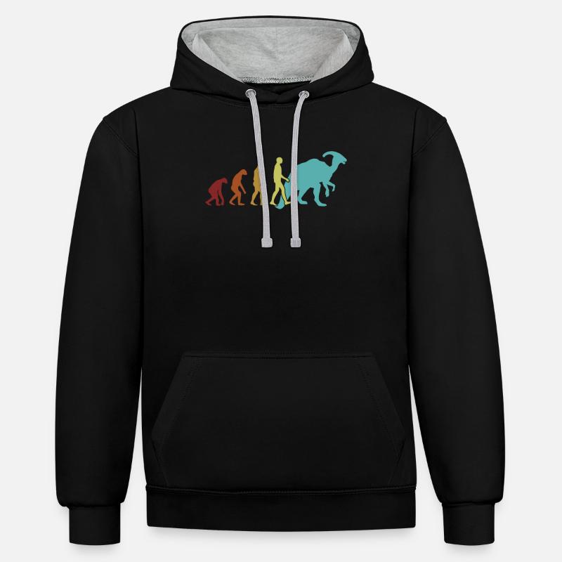 Parasaurolophus Evolution Dinosaur Lover - Sweat à capuche contrasté - noir/gris chiné