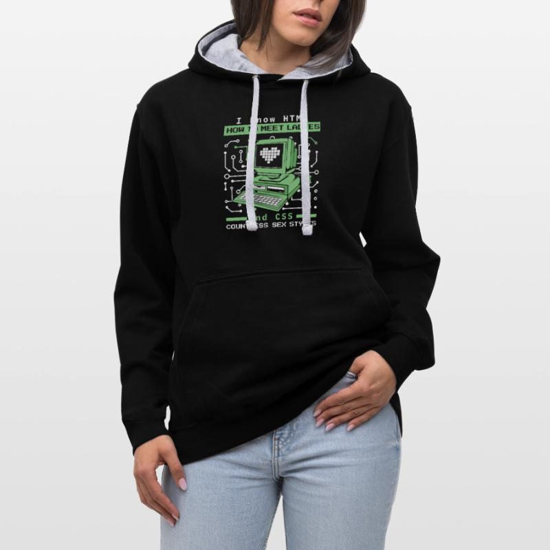 I Know HTML How To Meet Ladies Developer Coder Kontrast-Hoodie