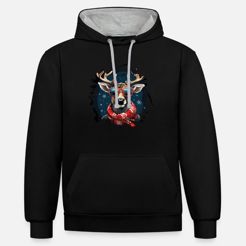 Drôle de renne pour Noël - Sweat à capuche contrasté - noir/gris chiné