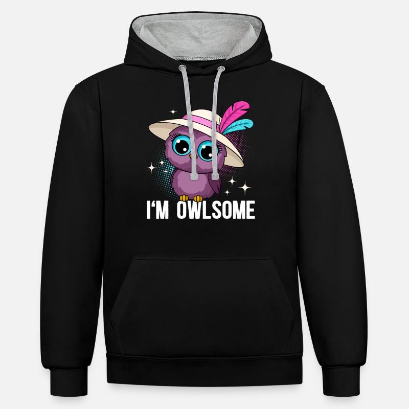 I'M Owlsome Eule Eulen - Kontrast-Hoodie - Schwarz/Grau meliert