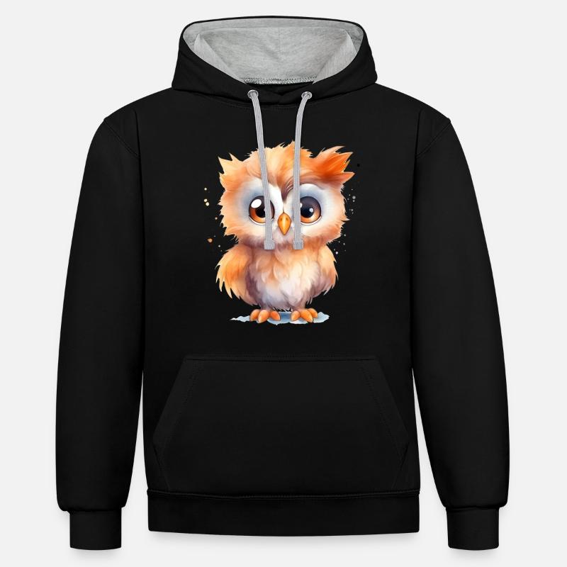 Hibou - Sweat à capuche contrasté - noir/gris chiné