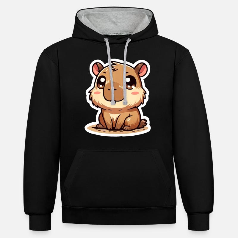 Capybara - Kontrast-Hoodie - Schwarz/Grau meliert