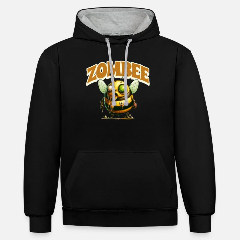 Abeille zombie Zombee - Sweat à capuche contrasté - noir/gris chiné