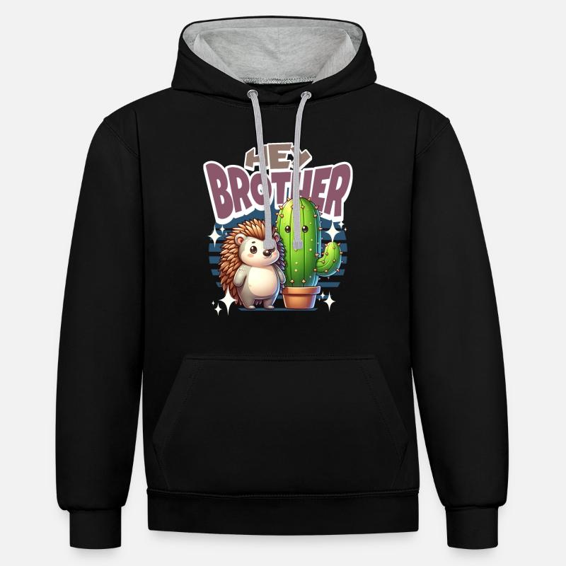 Cactus hérisson Hey Brother - Sweat à capuche contrasté - noir/gris chiné
