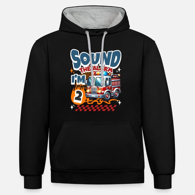 2e anniversaire des pompiers - Sweat à capuche contrasté - noir/gris chiné