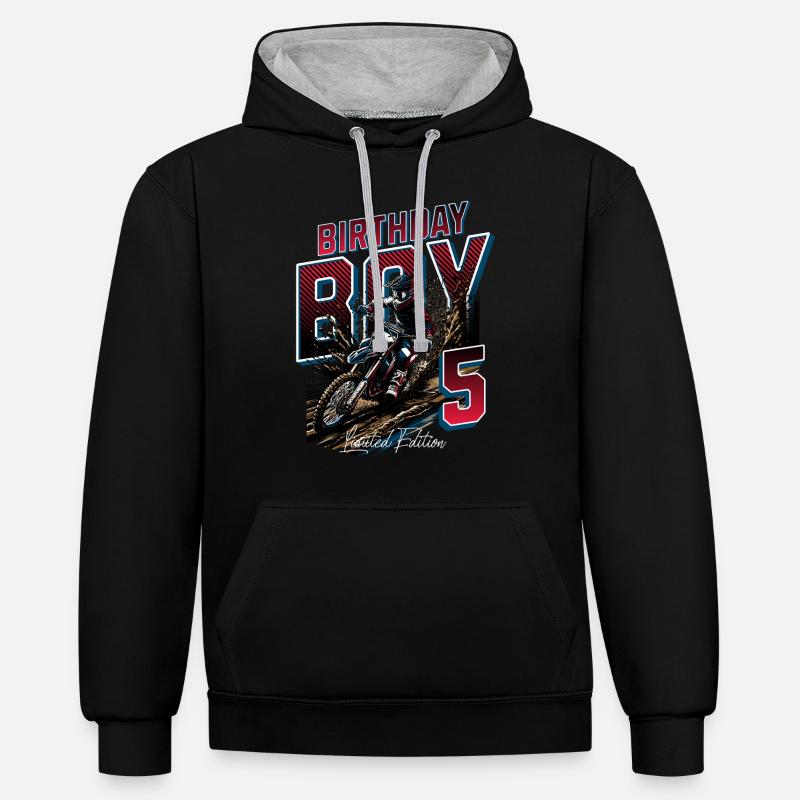 5e anniversaire de motocross - Sweat à capuche contrasté - noir/gris chiné