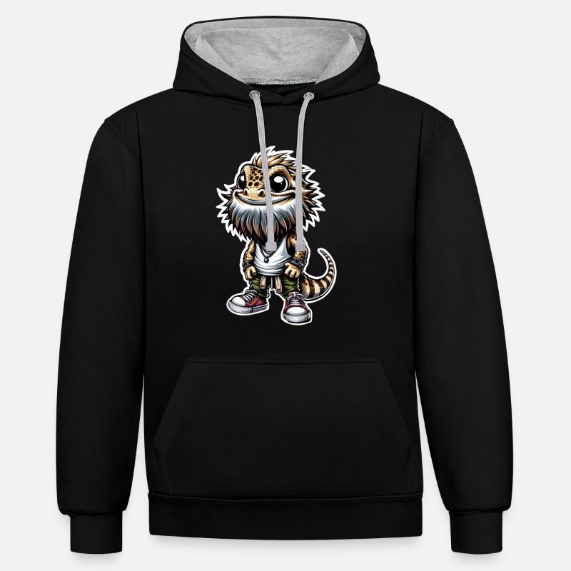Dragons barbus - Sweat à capuche contrasté - noir/gris chiné