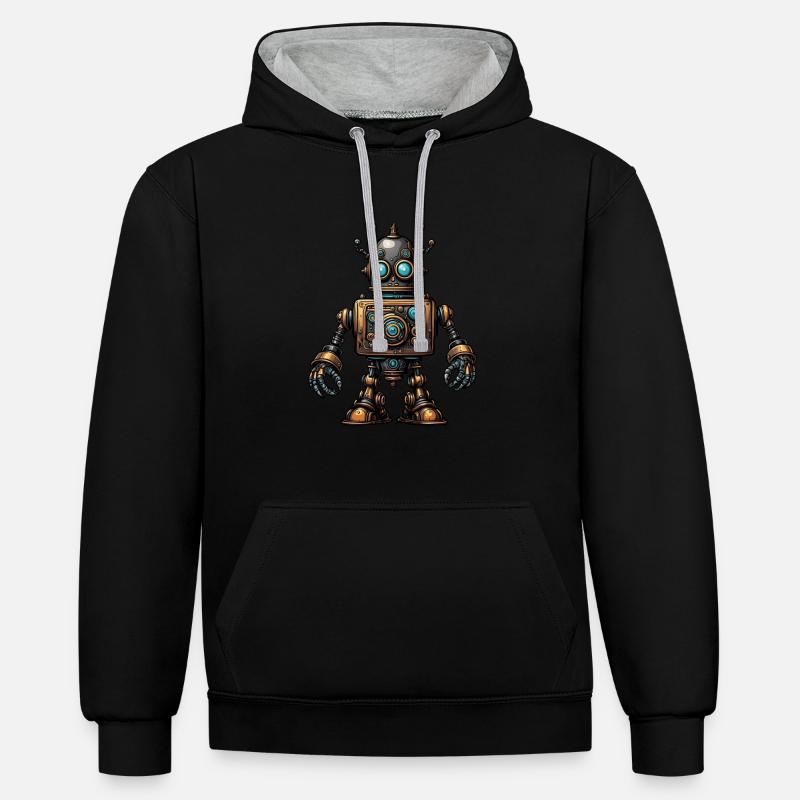 Robot steampunk - Sweat à capuche contrasté - noir/gris chiné