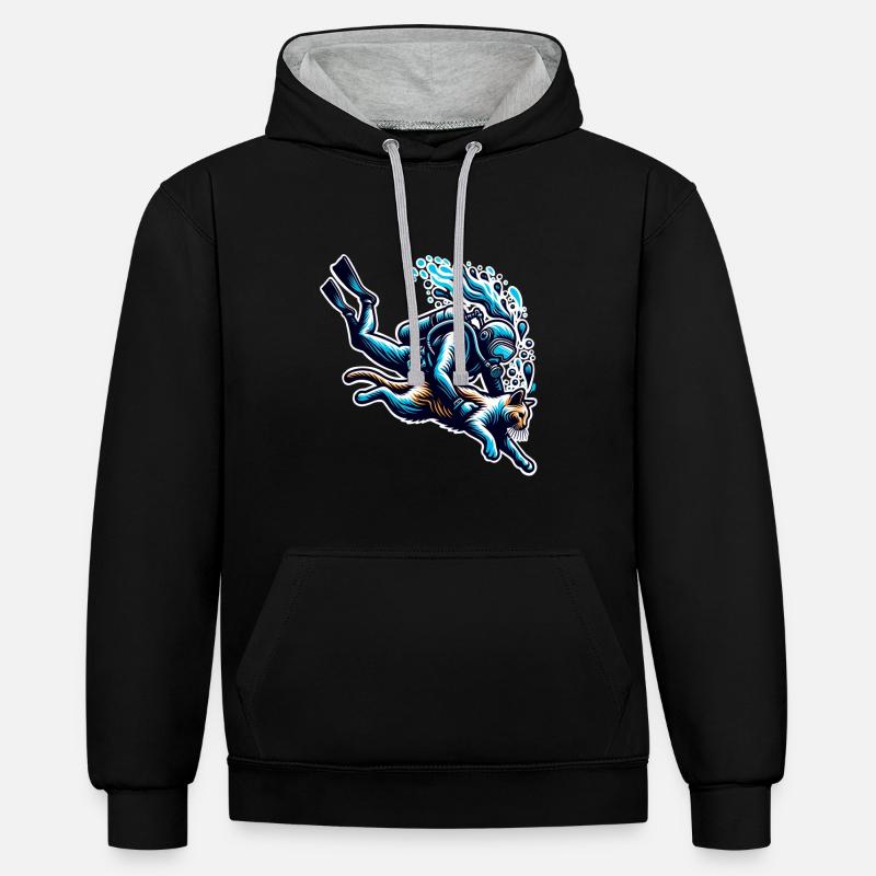 Plongée Plongeur Chat - Sweat à capuche contrasté - noir/gris chiné