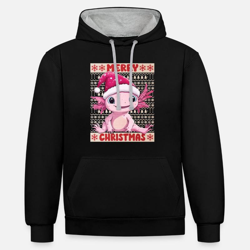 Axolotl Noël laid Noël mignon - Sweat à capuche contrasté - noir/gris chiné