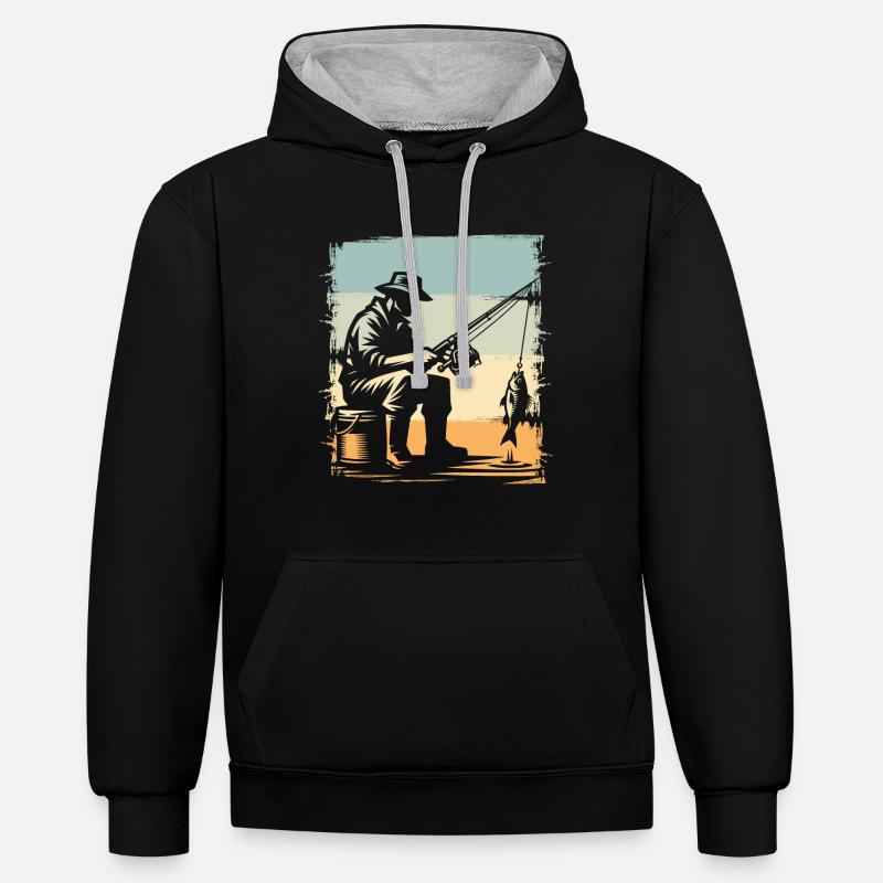 Pêche Pêcheurs Pêche - Sweat à capuche contrasté - noir/gris chiné