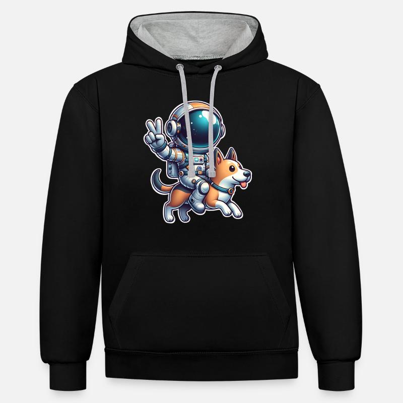 Chien astronaute - Sweat à capuche contrasté - noir/gris chiné