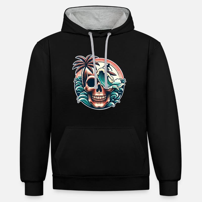 Crâne de surfeur de surf - Sweat à capuche contrasté - noir/gris chiné