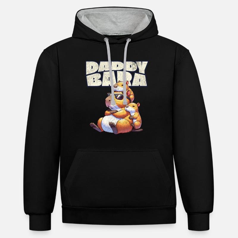Daddybara Capybara Père Papa - Sweat à capuche contrasté - noir/gris chiné