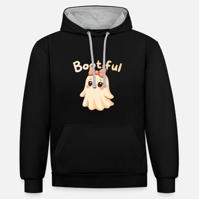 Bootiful süßer Geist mit Schleife - Kontrast-Hoodie - Schwarz/Grau meliert