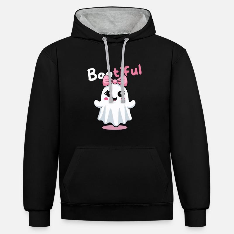 Bootiful Geist suess mit Schleife - Kontrast-Hoodie - Schwarz/Grau meliert