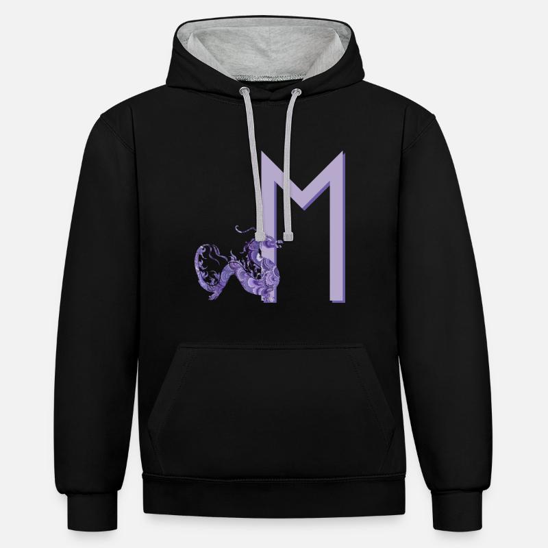 dragon violet avec rune m - Sweat à capuche contrasté - noir/gris chiné