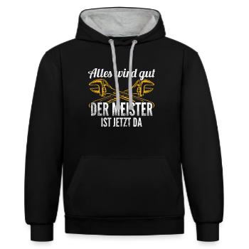 Anlagenmechaniker Geschenkidee - Kontrast-Hoodie - Schwarz/Grau meliert - Vorne - Anna (173cm) & Nico (186cm)