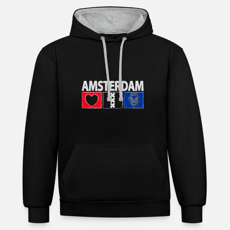 Amsterdam avec cœur - Sweat à capuche contrasté - noir/gris chiné