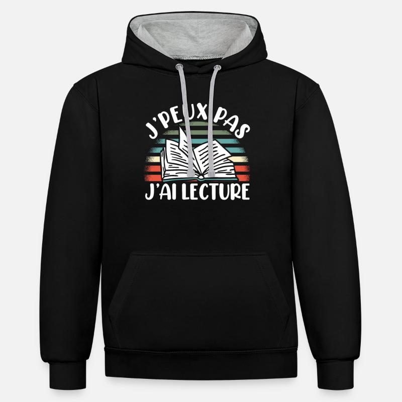 Je Peux Pas J'Ai Lecture - Sweat à capuche contrasté - noir/gris chiné