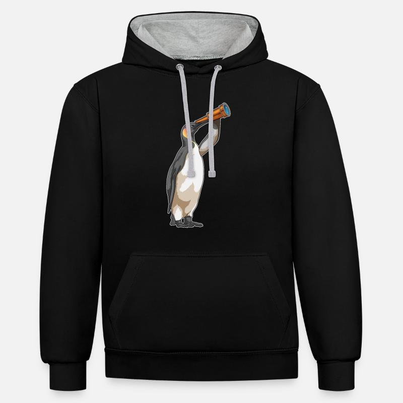 Pingouin avec télescope - Sweat à capuche contrasté - noir/gris chiné