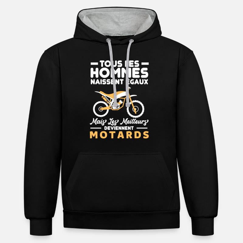 Humour motards - Sweat à capuche contrasté - noir/gris chiné