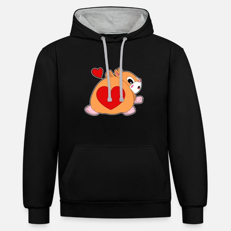 Hamster avec cœur - Sweat à capuche contrasté - noir/gris chiné