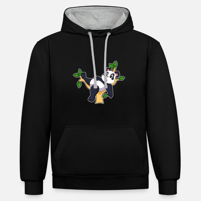 Panda sur arbre - Sweat à capuche contrasté - noir/gris chiné
