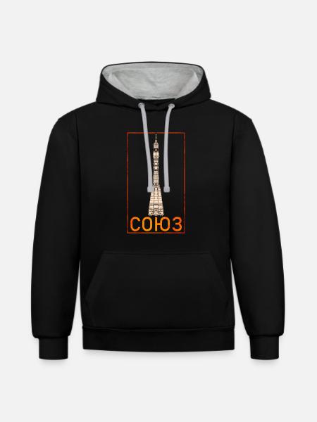 Sojus Rakete Sowjetunion - Kontrast-Hoodie - Schwarz/Grau meliert