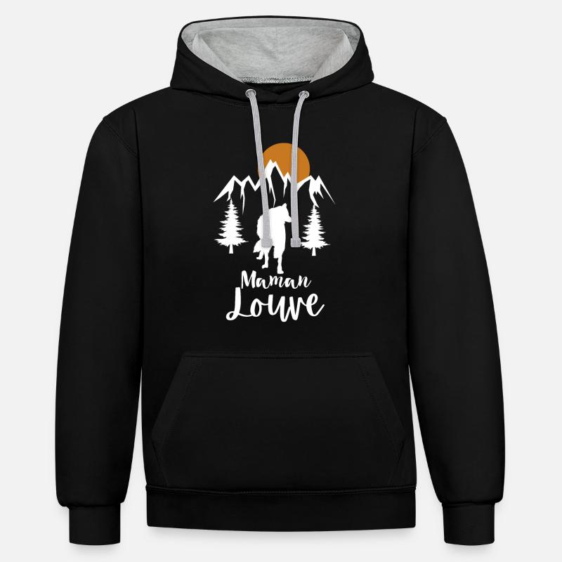 Maman Louve 1 - Sweat à capuche contrasté - noir/gris chiné