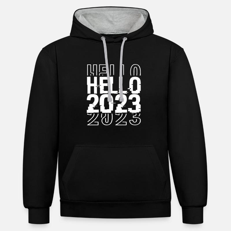 Hello 2023 - Sweat à capuche contrasté - noir/gris chiné